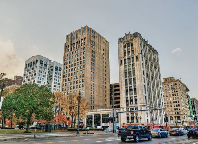 Heritage buildings in downtown Detroit