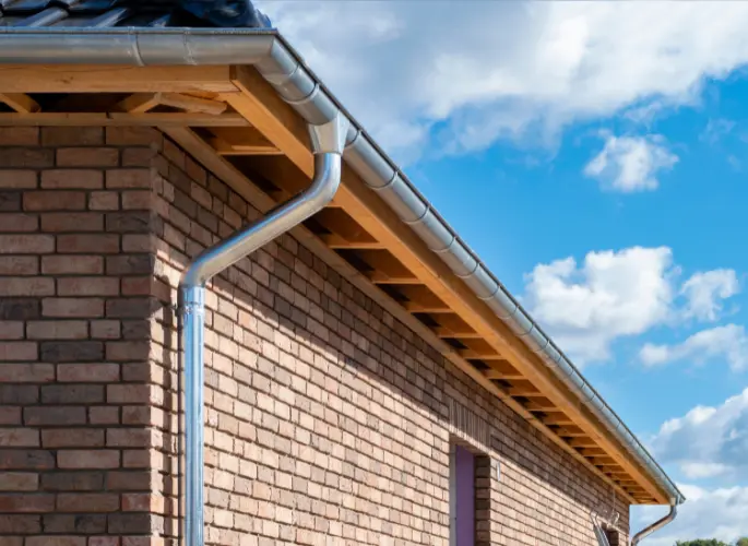 A metal downspout on a building