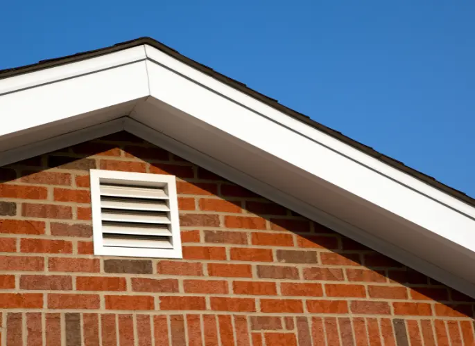 The metal gable of a house