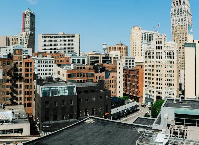Skyscrapers and heritage buildings in downtown Detroit
