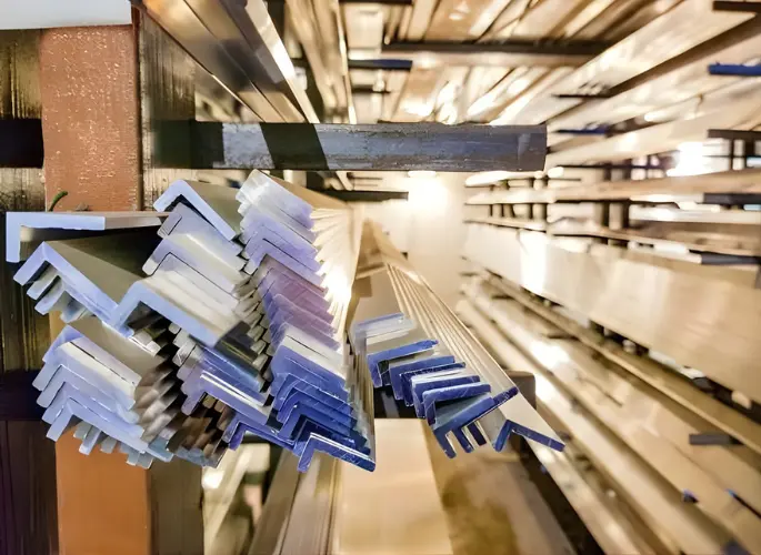 Several uneven angle extrusions rest on a shelf.