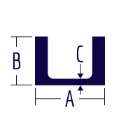 A diagram of an Aluminum Association channel shows the width labeled A, the sides labeled B, and the thickness labeled C.