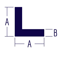 An illustration of an unequal angle shows the equal sides labeled A and the thickness labeled B.