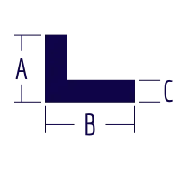 An illustration of an unequal angle shows the shorter side labeled A and the longer labeled B. The thickness of the material is labeled C.