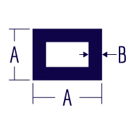A diagram of a rectangular tube shows the sides both labeled A and the thickness labeled B.