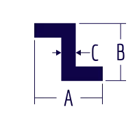 A diagram of a zee shape shows the width labeled A, the height labeled B, and the thickness labeled C.