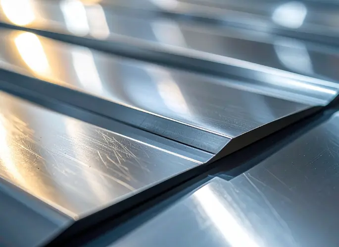 Sheets of metal rest in a pile.
